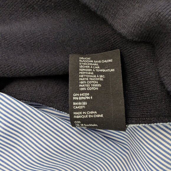 COS Blouse Womens L Navy White Striped Accent Round Neck 3/4 Sleeve Pullover Top - Picture 12 of 14